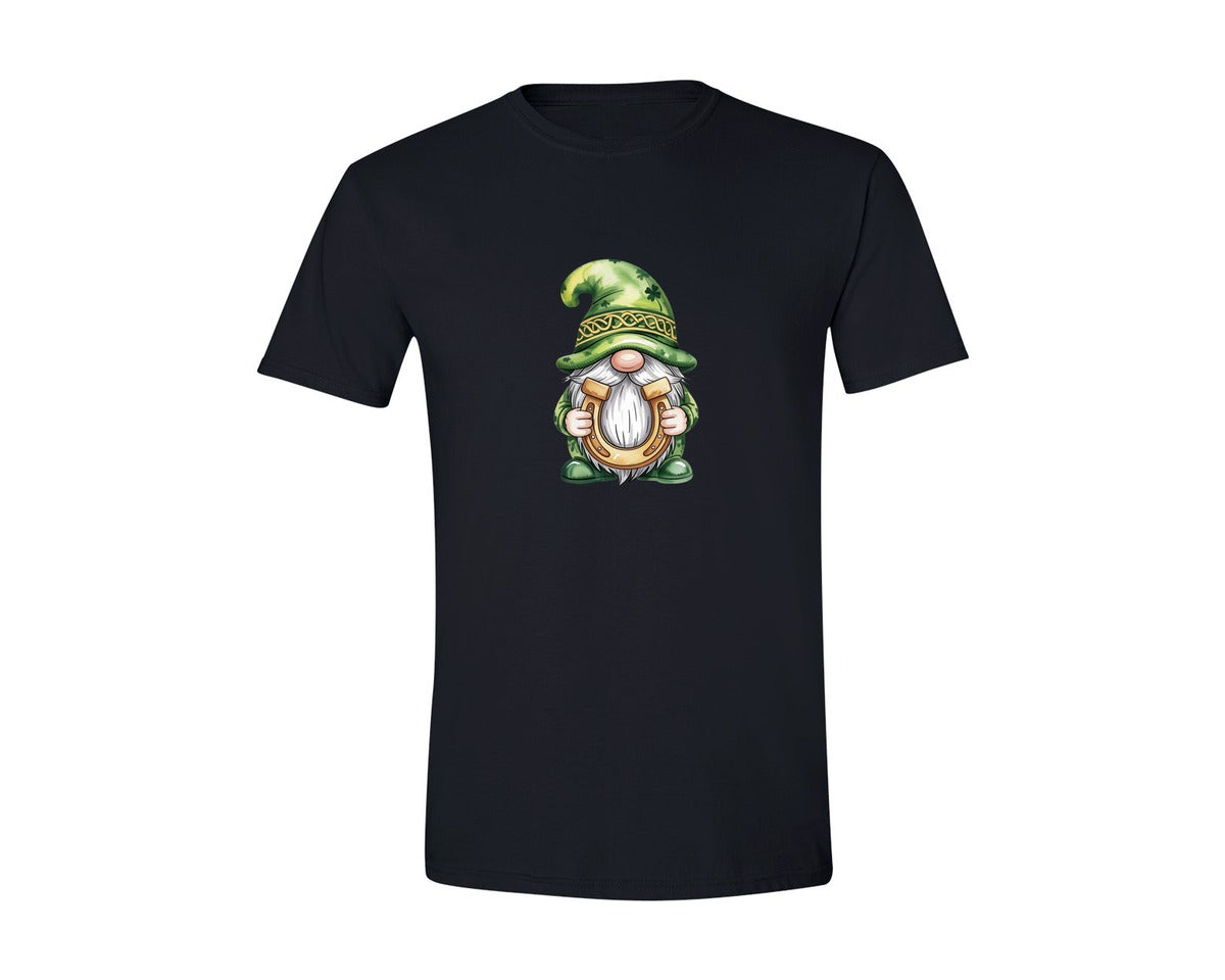 brand:Generic|color:Black|Lucky Horseshoe Gnome St Patricks Graphic T-Shirt