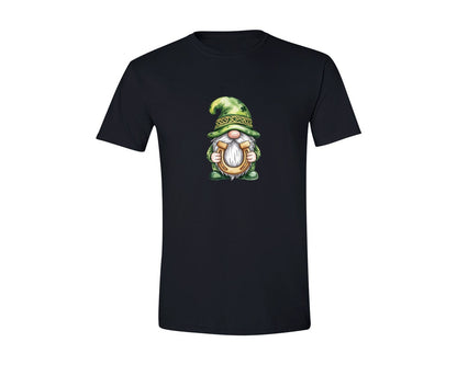 brand:Generic|color:Black|Lucky Horseshoe Gnome St Patricks Graphic T-Shirt