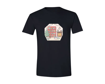 brand:Generic|color:Black|Pink Christmas Cozy Library Book Graphic T-Shirt