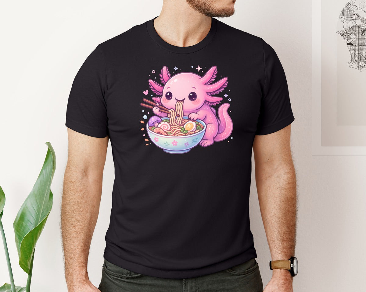brand:Bella Canvas|color:Black|Cute Axolotl Ramen Noodles Graphic T-Shirt
