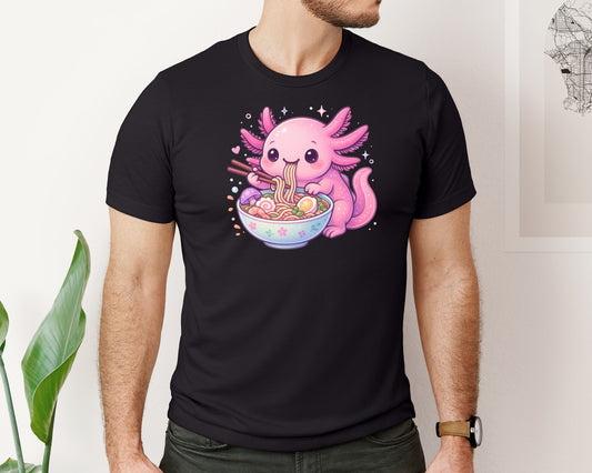 Cute Axolotl Ramen Noodles Graphic T-Shirt