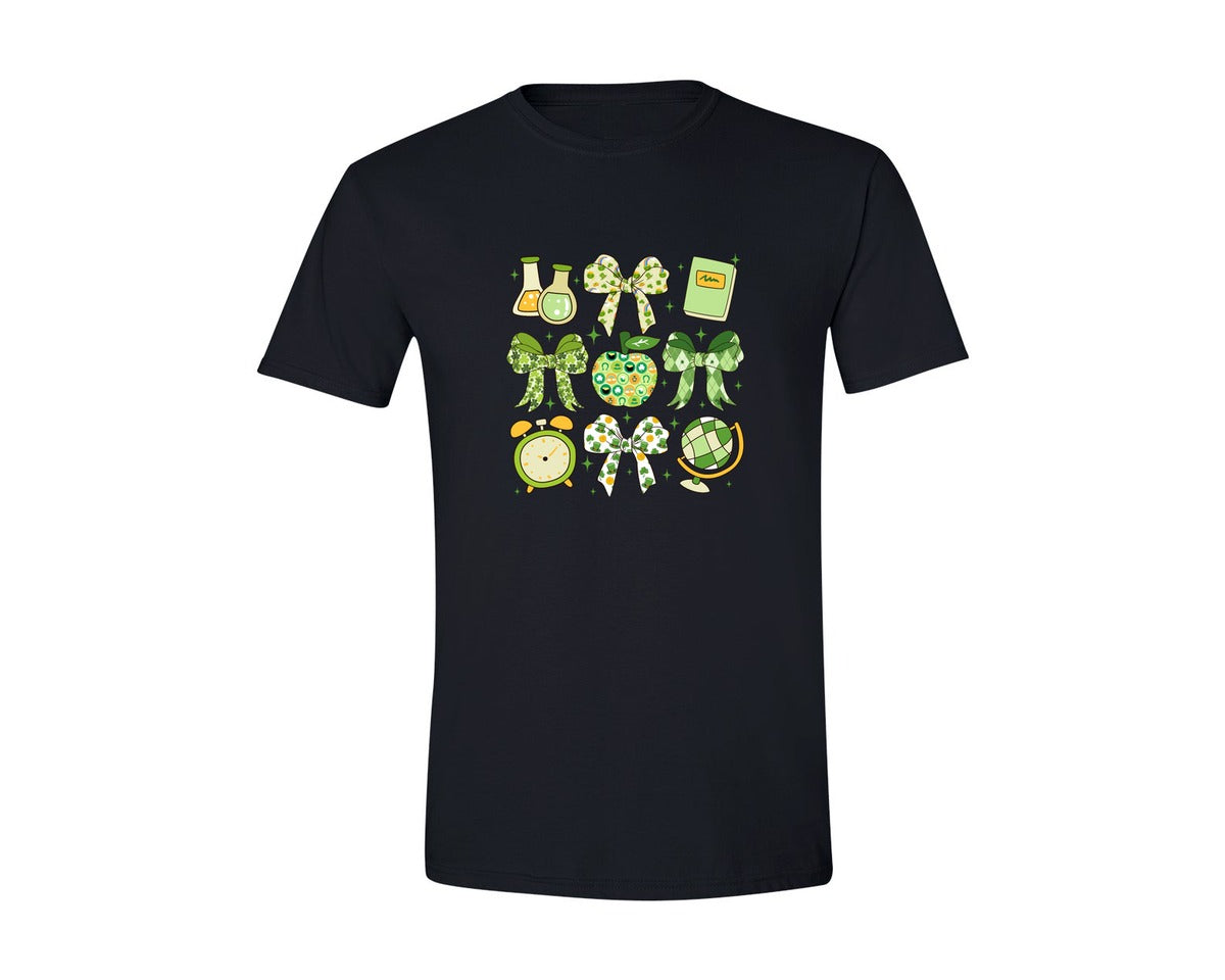 brand:Generic|color:Black|St Patricks Teacher Icons Collage Graphic T-Shirt
