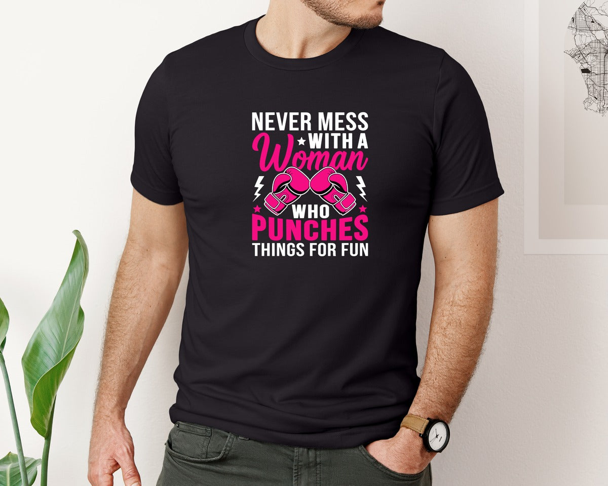 brand:Bella Canvas|color:Black|Woman Who Punches T Shirt Graphic T-Shirt
