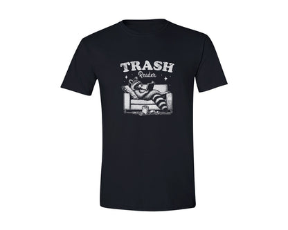 brand:Generic|color:Black|Raccoon Reading Book Trash Reader Shirt