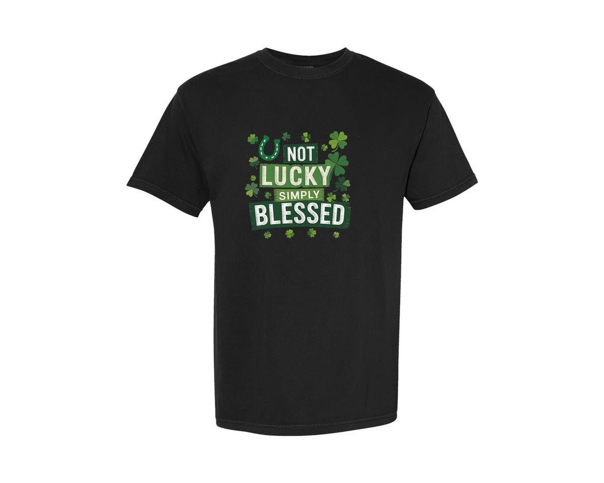 brand:Comfort Colors|color:Black|Not Lucky Simply Blessed St Patrick 7 Graphic T-Shirt