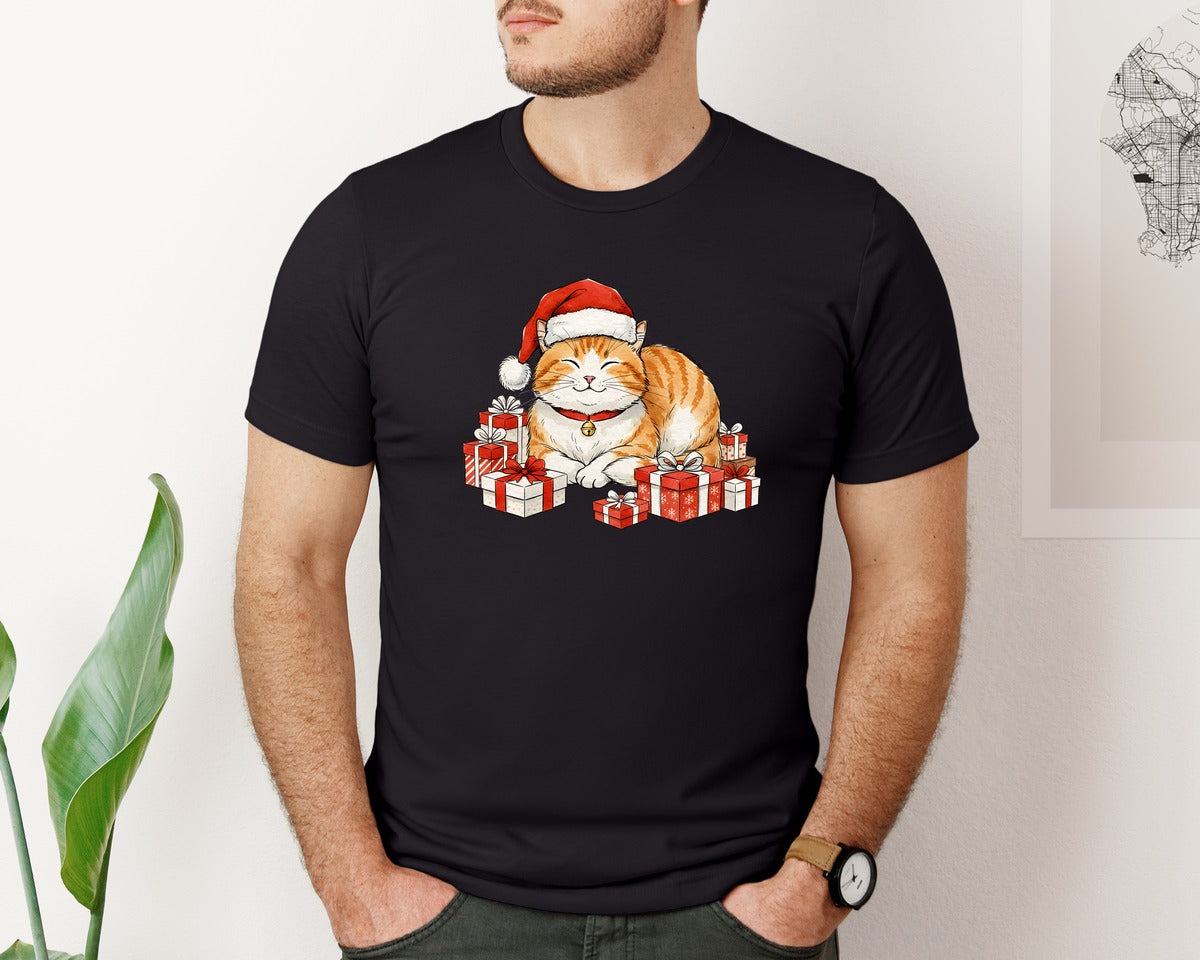 brand:Bella Canvas|color:Black|Cute Christmas Cat With Gifts 4 Graphic T-Shirt