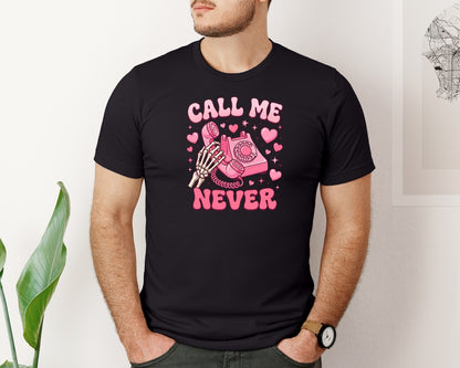 brand:Bella Canvas|color:Black|Pink Retro Phone Anti Valentine Design Graphic T-Shirt