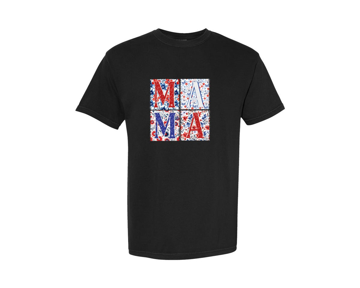 brand:Comfort Colors|color:Black|4Th Of July Mama Patriotic Mom Graphic T-Shirt
