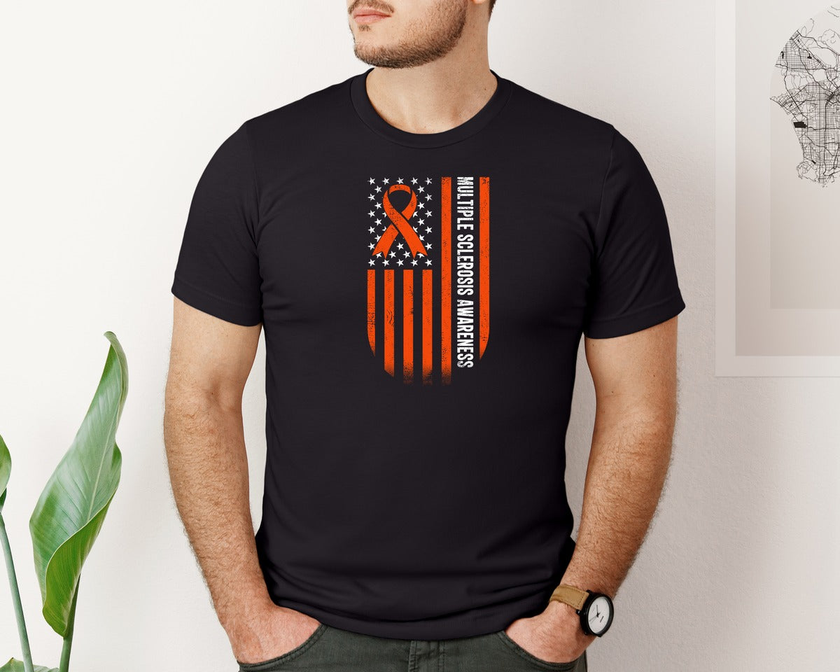 brand:Bella Canvas|color:Black|Multiple Sclerosis Awareness Us Flag 2 Graphic T-Shirt