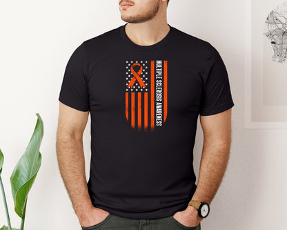 brand:Bella Canvas|color:Black|Multiple Sclerosis Awareness Us Flag 2 Graphic T-Shirt
