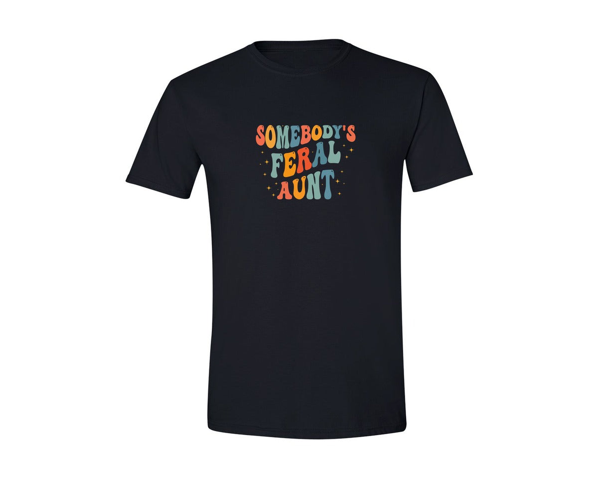 brand:Generic|color:Black|Somebodys Feral Aunt 2 Graphic T-Shirt