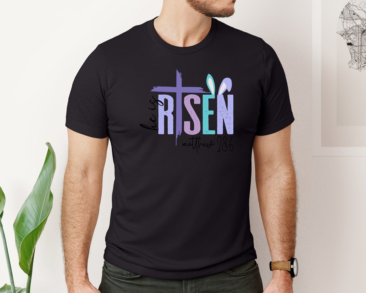 brand:Bella Canvas|color:Black|He Is Risen Svgchristian Easter Graphic T-Shirt