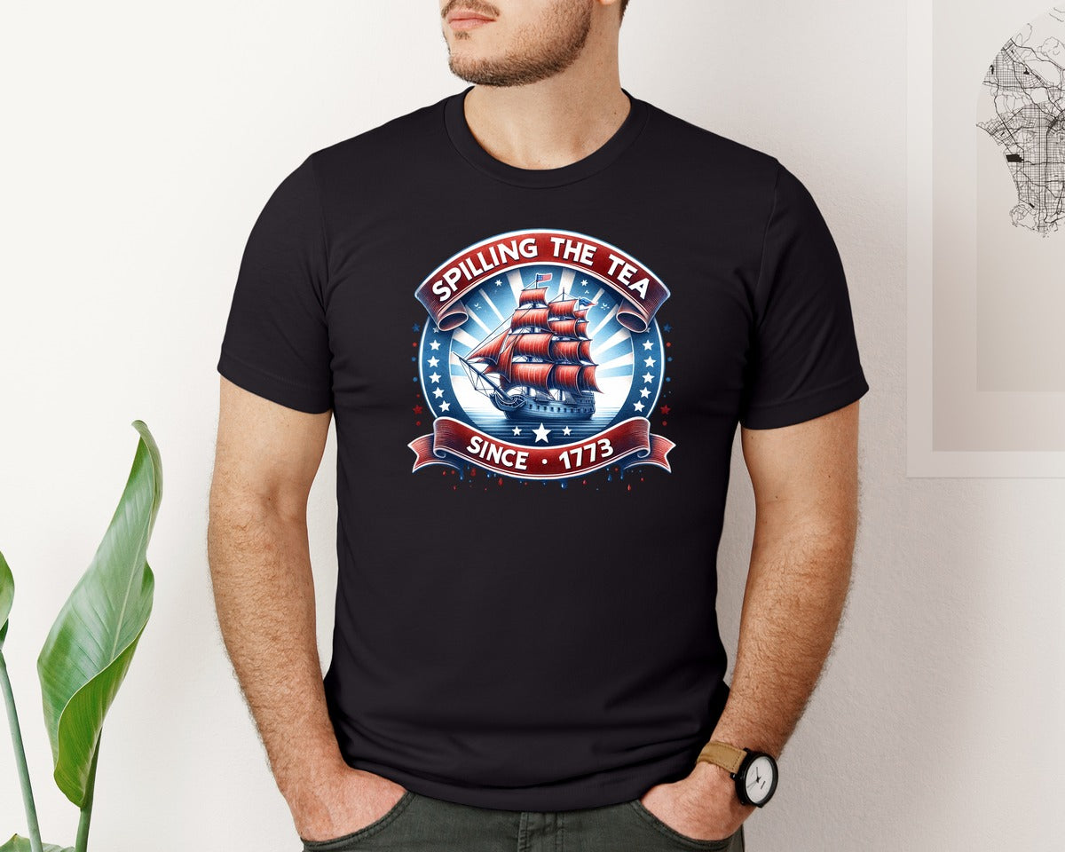 brand:Bella Canvas|color:Black|Spilling The Tea Since 1773 Graphic T-Shirt