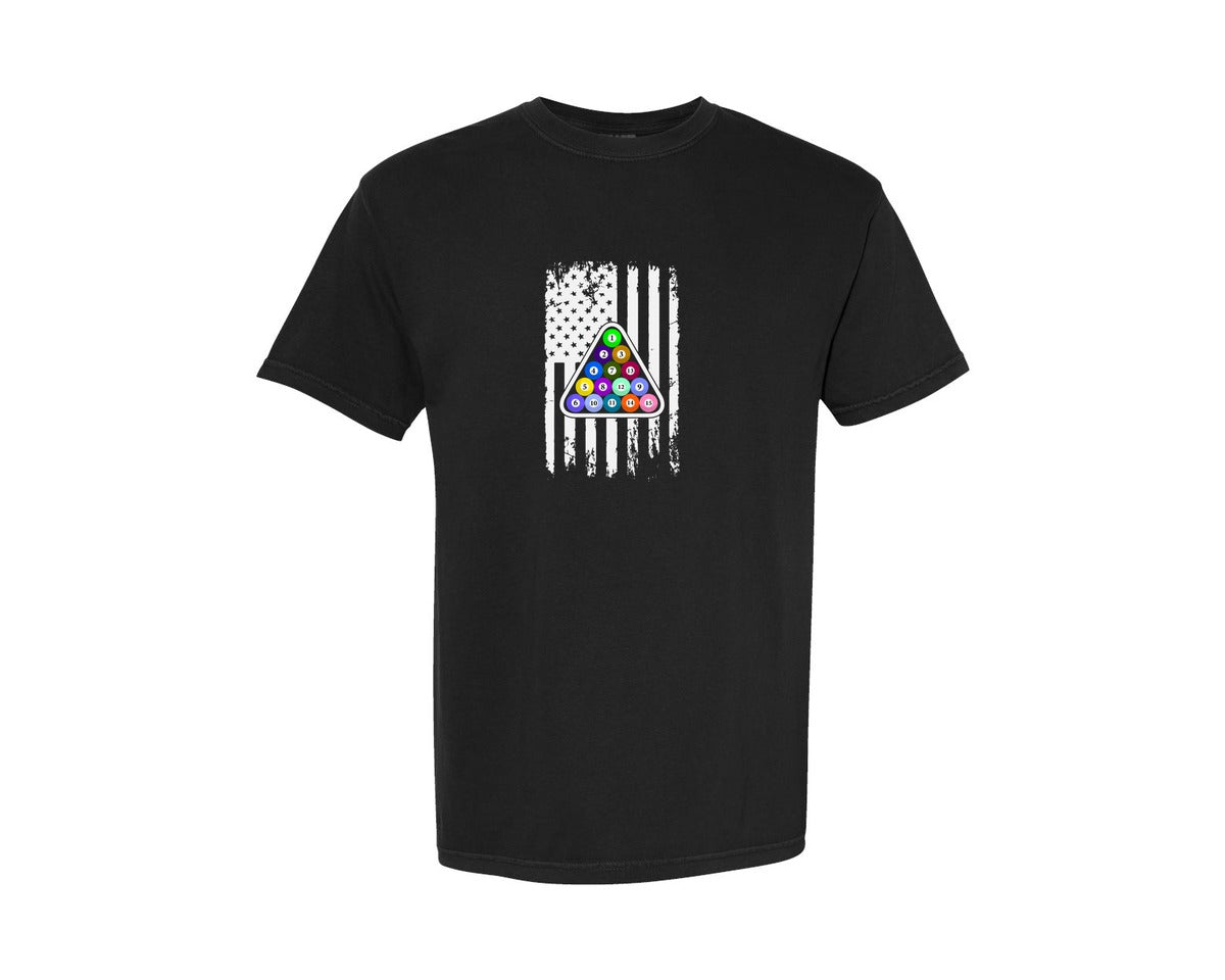 brand:Comfort Colors|color:Black|Pool Player Billiards American Flag Graphic T-Shirt