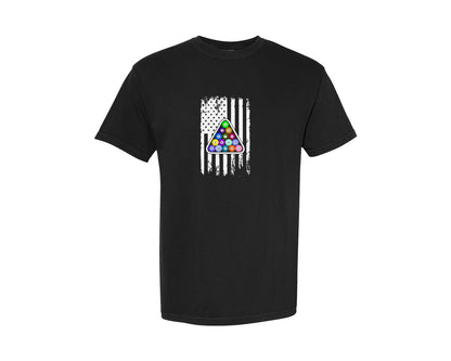 brand:Comfort Colors|color:Black|Pool Player Billiards American Flag Graphic T-Shirt