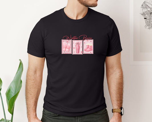 Winter Basic Pink Cozy Mittens Boot Graphic T-Shirt