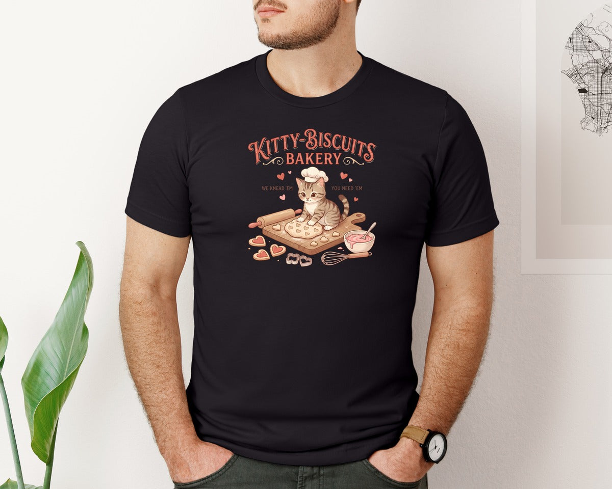 brand:Bella Canvas|color:Black|Kitty Biscuits Bakery Illustration Graphic T-Shirt