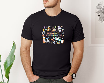 brand:Bella Canvas|color:Black|Emergency Department Easter Day Nurse Graphic T-Shirt