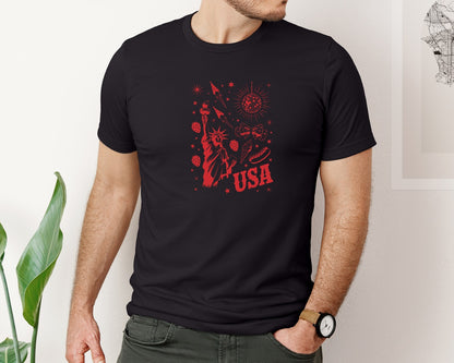 brand:Bella Canvas|color:Black|4Th Of July Patriotic Doodle Graphic T-Shirt