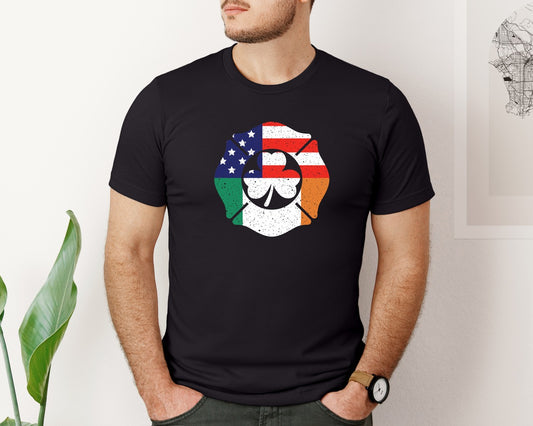 Usa Flag Firefighter Maltese Cross Graphic T-Shirt