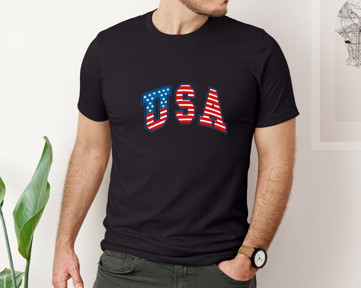brand:Bella Canvas|color:Black|Retro Usa Memorial Day Graphic T-Shirt