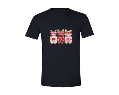 brand:Generic|color:Black|Faux Crochet Valentines Day Cat Graphic T-Shirt