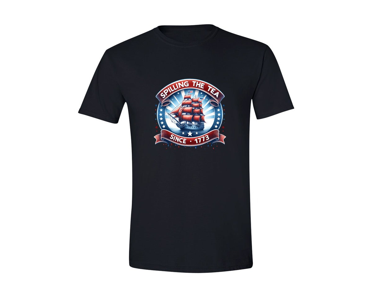 brand:Generic|color:Black|Spilling The Tea Since 1773 Graphic T-Shirt