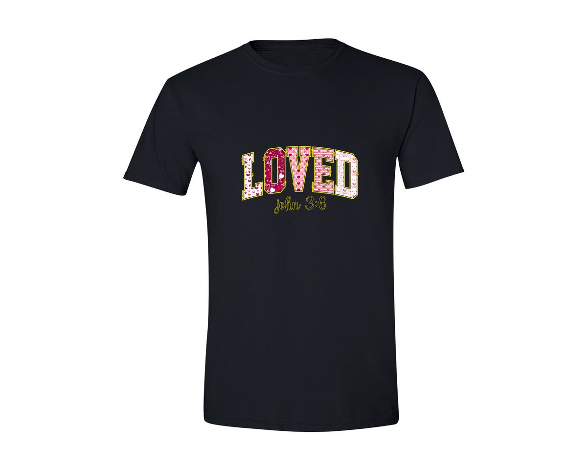 brand:Generic|color:Black|Loved John 36 Christian Valentine Graphic T-Shirt