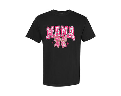 brand:Comfort Colors|color:Black|Coquette Mama Pink Bow Retro Spring Graphic T-Shirt