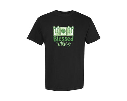 brand:Comfort Colors|color:Black|Blessed Vibes St Patricks Day 3 Graphic T-Shirt