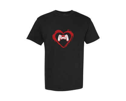 brand:Comfort Colors|color:Black|Valentine Gaming Gamer Heart Controlle Graphic T-Shirt