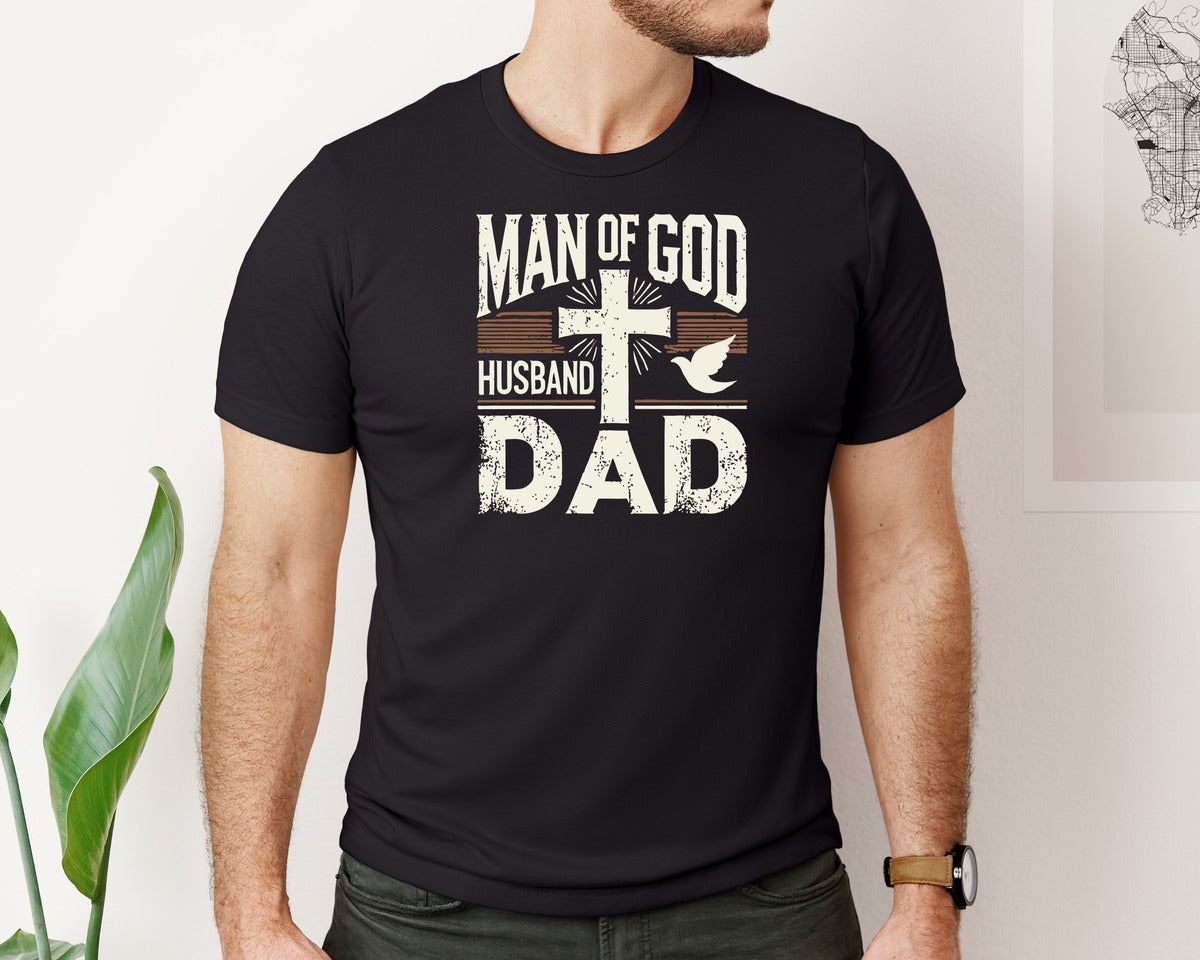 brand:Bella Canvas|color:Black|Man Of God Husband Dad Graphic T-Shirt