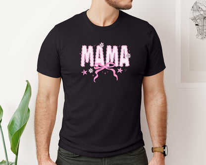 brand:Bella Canvas|color:Black|Preppy Mama Pink Coquette Daisy Floral Graphic T-Shirt
