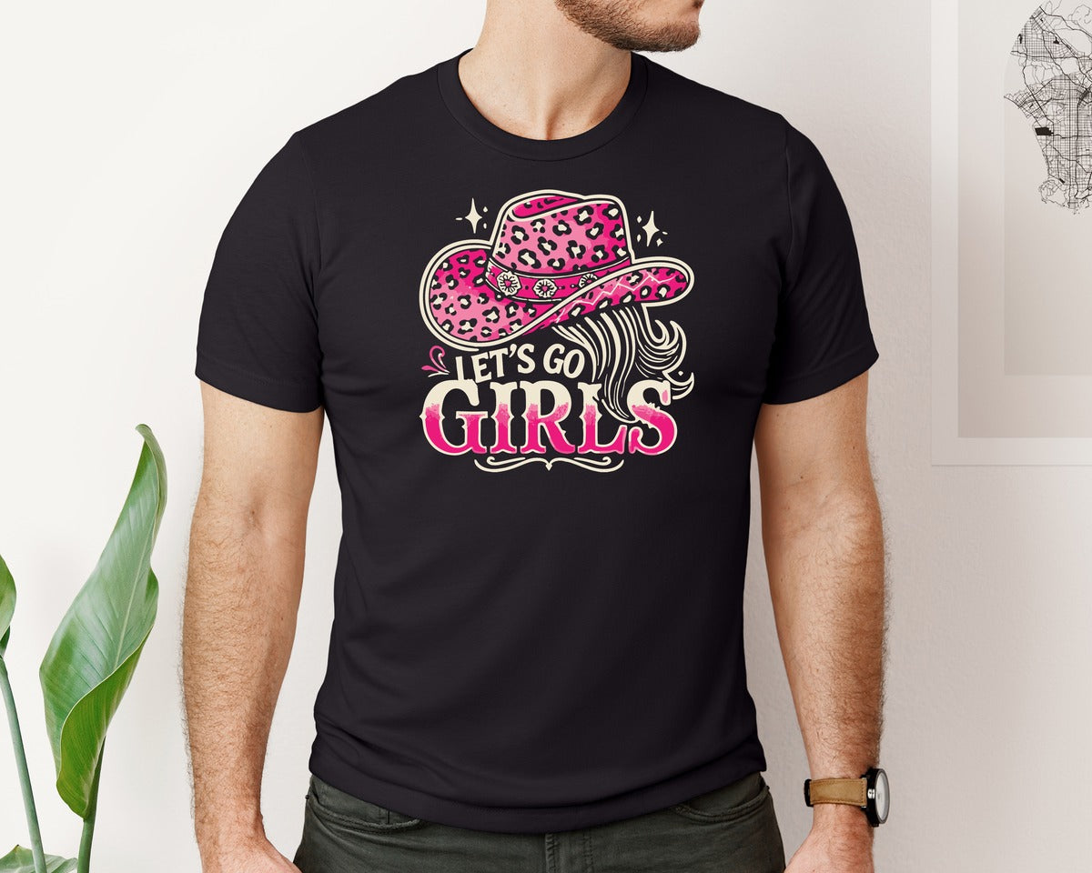 brand:Bella Canvas|color:Black|Lets Go Girls Cowgirl Boots Star Graphic T-Shirt