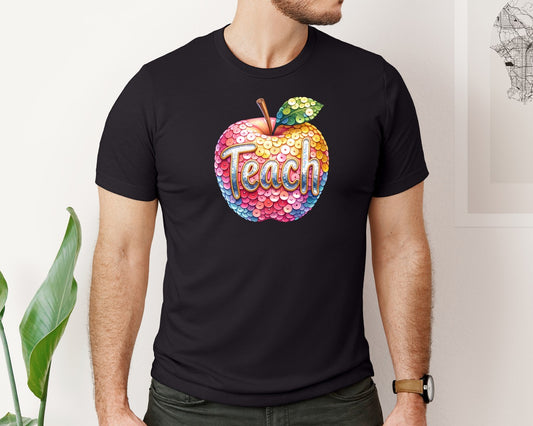 School Teach Sequin Apple Graphic T-Shirt