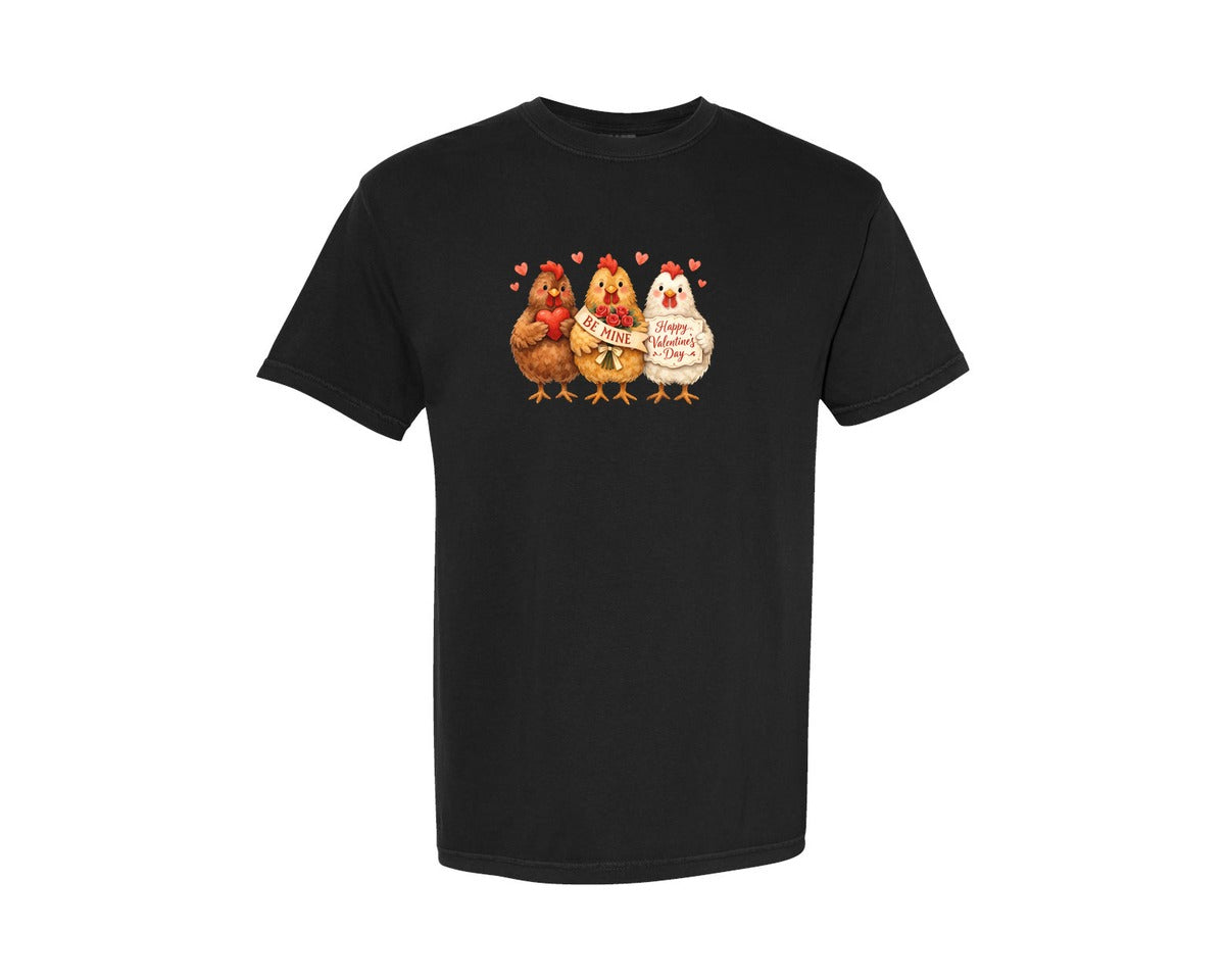 brand:Comfort Colors|color:Black|Happy Valentines Day Chicken Cute Graphic T-Shirt