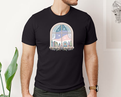 brand:Bella Canvas|color:Black|Christmas Window Book Lovers Graphic T-Shirt
