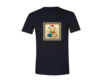 brand:Generic|color:Black|Vintage Duck Couple Folk Art Heart Graphic T-Shirt