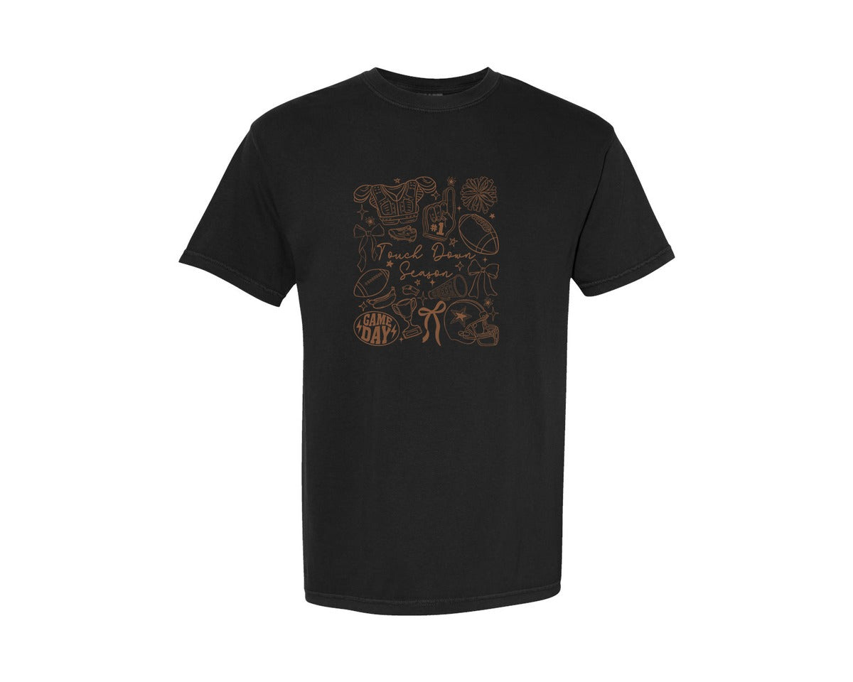 brand:Comfort Colors|color:Black|Touch Down Season Football 2 Graphic T-Shirt