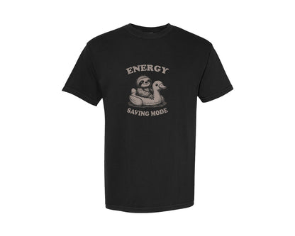 brand:Comfort Colors|color:Black|Energy Saving Mode Sloth On Duck Float Graphic T-Shirt