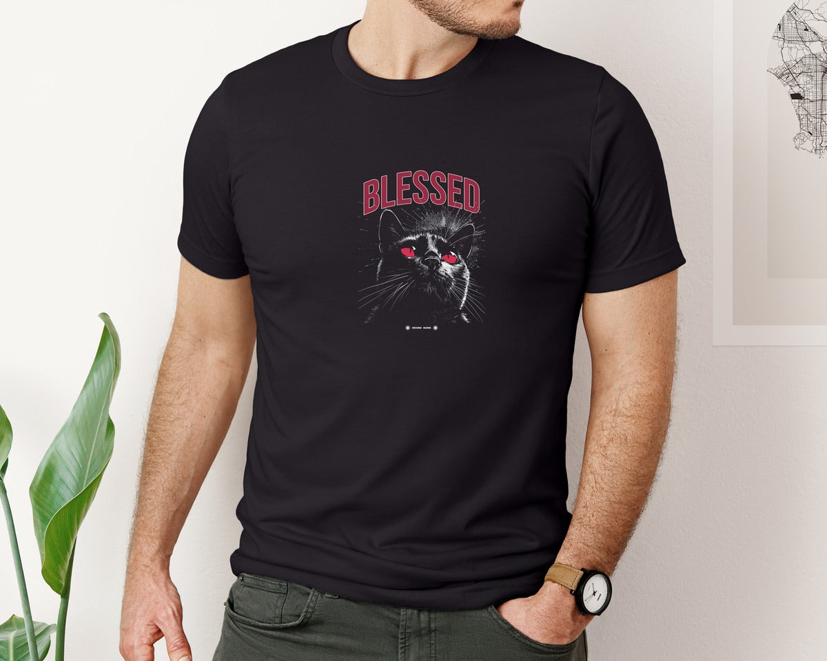 brand:Bella Canvas|color:Black|Blessed Cat Retro Streetwear Vintage Graphic T-Shirt