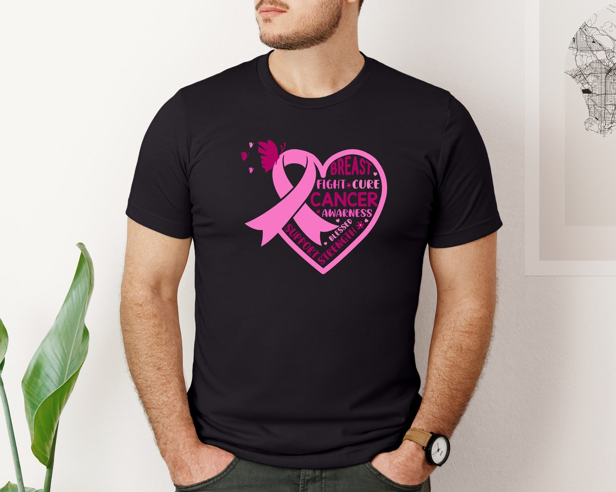 brand:Bella Canvas|color:Black|About Breast Cancer Love Shape Graphic T-Shirt