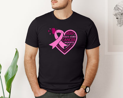 brand:Bella Canvas|color:Black|About Breast Cancer Love Shape Graphic T-Shirt