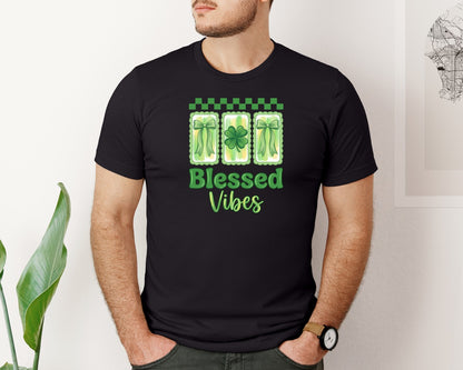 brand:Bella Canvas|color:Black|Blessed Vibes St Patricks Day 2 Graphic T-Shirt