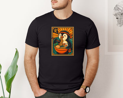 brand:Bella Canvas|color:Black|Cute Penguin Eating Ramen Design Graphic T-Shirt