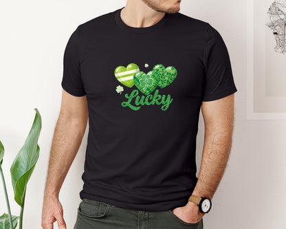 brand:Bella Canvas|color:Black|Lucky Shamrock Heart Charm Love Graphic T-Shirt