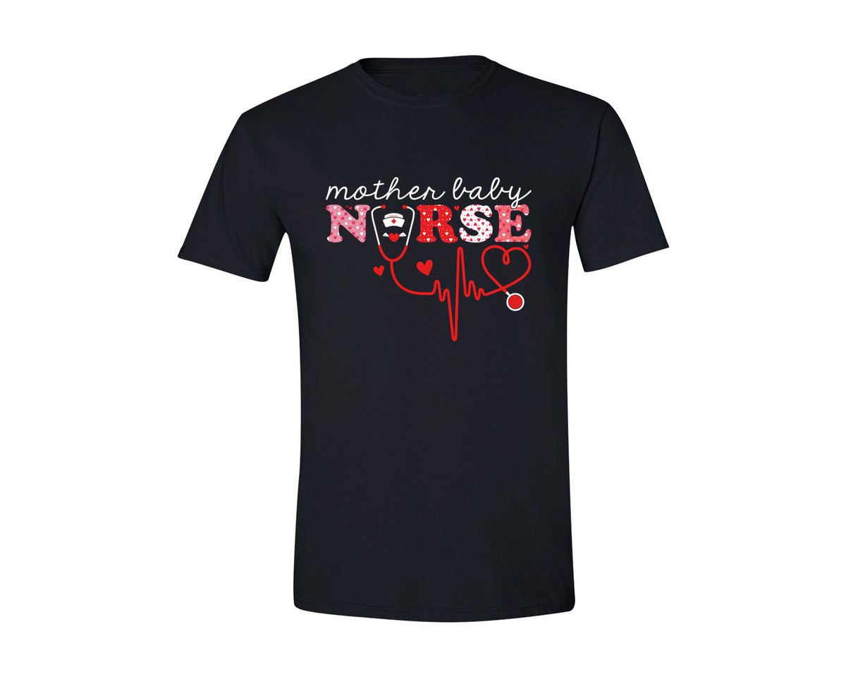 brand:Generic|color:Black|Mother Baby Nurse Valentines Day Postpar Graphic T-Shirt