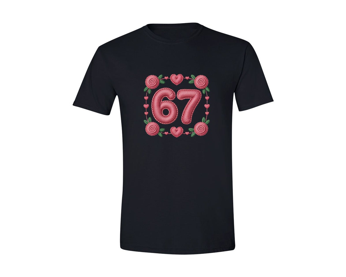 brand:Generic|color:Black|Crochet 67 Valentine Heart Rose Graphic T-Shirt