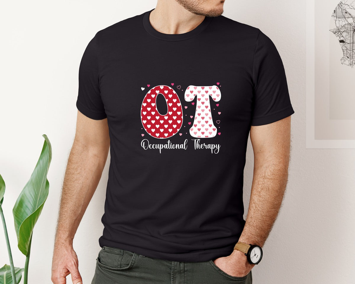 brand:Bella Canvas|color:Black|Occupational Therapy Valentines Day Graphic T-Shirt