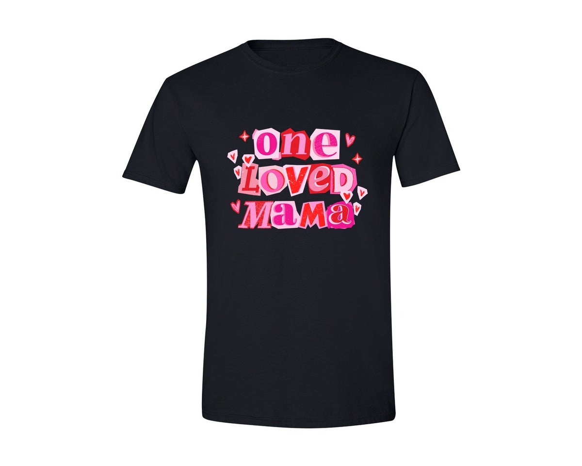 brand:Generic|color:Black|One Loved Mama Valentine 3 Graphic T-Shirt